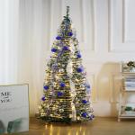 Künstlicher, vordekorierter, beleuchteter Pop-up-Weihnachtsbaum mit hängenden Kugeln für Weihnachtsdekoration (Blau und Weiß), 1,8 m