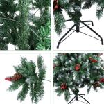 Kerstboom van 2,1 m met dennenappels en bessen, 2,1 m PVC kunstmatige kerstboom met sneeuw stroomden tips kerstdecoratie staande kerstboom voor binnen buiten groen en wit