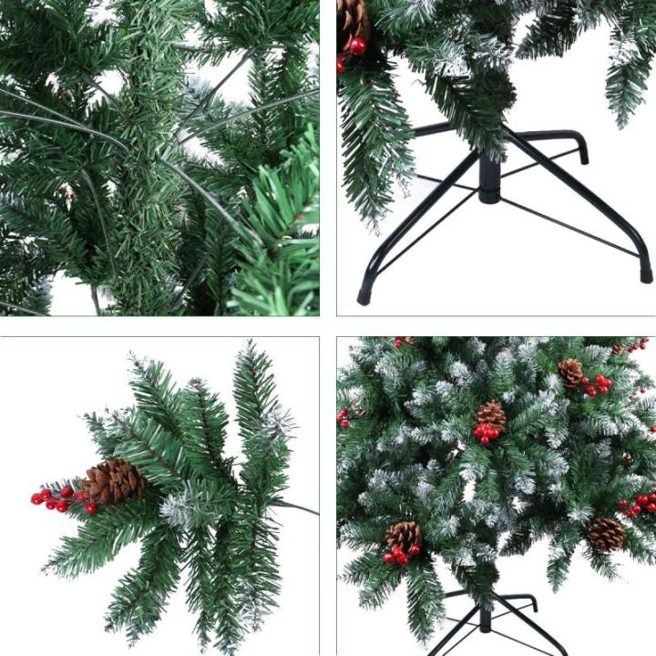Kerstboom van 2,1 m met dennenappels en bessen, 2,1 m PVC kunstmatige kerstboom met sneeuw stroomden tips kerstdecoratie staande kerstboom voor binnen buiten groen en wit