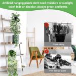 Kunstplant 3 stuks, , hangend met potten, , wijnstok, decoratie, woonkamer, hangend, plastic planten voor binnen en buiten, tuindecoratie (groen)
