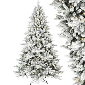Künstlicher Weihnachtsbaum Christbaum mit Weiß Schnee Tannenbaum mit Beleuchtung, aus PVC+PE, 180cm Weihnachtsbäume mit 800 Spitzen und 280 LEDs Weihnachtsdeko
