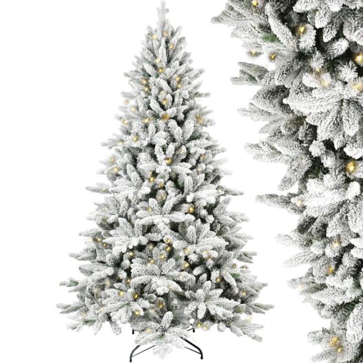 Künstlicher Weihnachtsbaum Christbaum mit Weiß Schnee Tannenbaum mit Beleuchtung, aus PVC+PE, 180cm Weihnachtsbäume mit 800 Spitzen und 280 LEDs Weihnachtsdeko