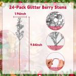 Kunstbessen kerstdecoratie, 24 stuks kunstbessendecoratie, kunstbessentakken voor kerstboom, decoratie, handwerk, bruiloft, vakantie, winterdecoratie, zilverkleurig
