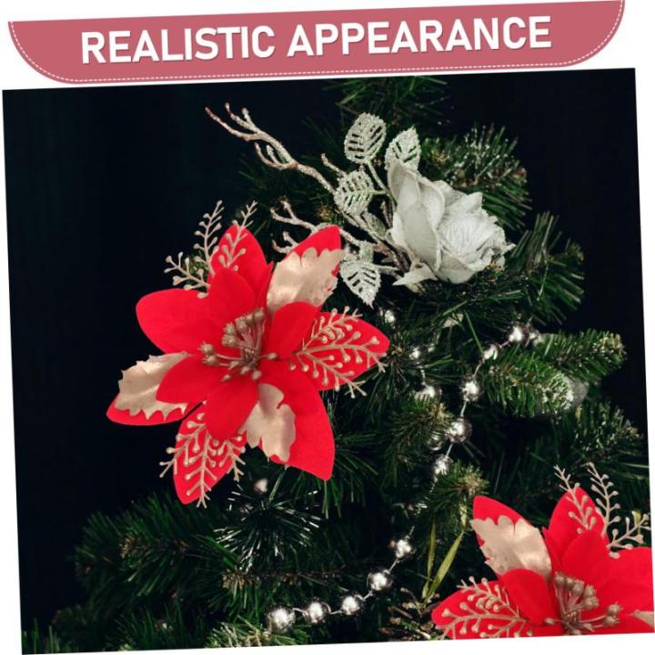 6 Stück Seidentuch Weihnachtsbaumdekoration Rote Ornamente Weihnachtsdekoration PVC Weihnachtsblumenkopf