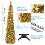 Kunstkerstboom met standaard, 1,5 m, opvouwbare pop-up kerstboom met pailletten voor Kerstmis, feestbenodigdheden, huisdecoratie, goud