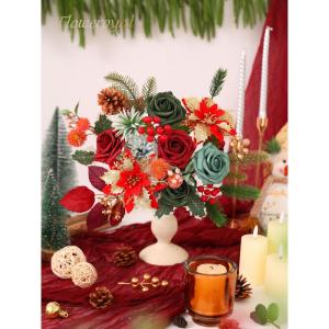 Künstliche Weihnachtsblumen, Mischung aus Seidenblumen, künstliche Rosen mit Stielen für selbstgemachte Hochzeit, Brautsträuße, Tischdekoration, Heimdekoration.