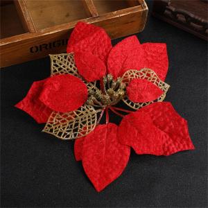 Glitter-kerststerren, kunstbloemen, Kerstmis, kerstboom, bloemen, goud, doe-het-zelf simulatie, bloemen, kerststerren, kunstkant, met clips (rood, 20 stuks)
