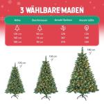 Kerstboom met verlichting, wintermagie serie, kunstkerstboom met kunstsneeuwcoating, 180 leds, 20 dennenappels, 367 takken en metalen standaard, van pvc, hoogte 150 cm