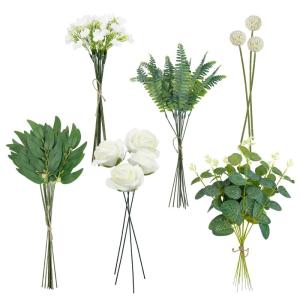 47 stuks en takken, witte , groen, eucalyptus, decoratieve takken, boeket, kunstboeket als echte rozen, eucalyptus voor doe-het-zelf , bruidsboeket,