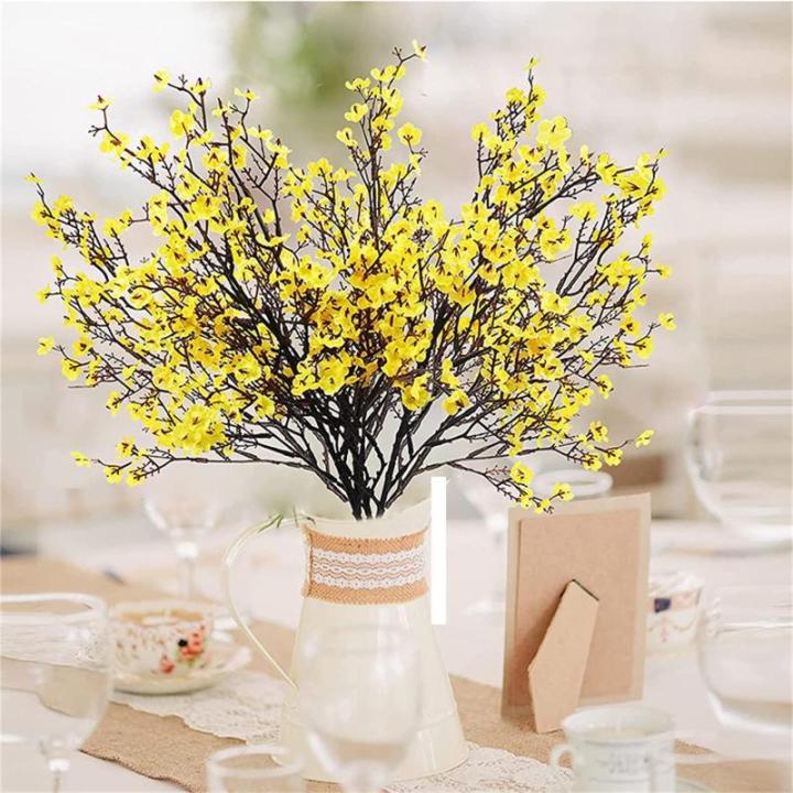 Falsche Blumen, Realistische Blumenarrangements, Baby Breath Seide mit Langen hohen Stiel Europäische Kunst Dekor gefälschte Blumen natürliche Gypsophila Zweige(Yellow)