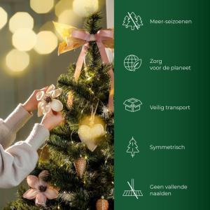 Kunstkerstboom, 220 cm, Made in EU, realistische kerstboom van pvc-folie, natuurgetrouwe kerstboom, kunstdennenboom met stevige plastic standaard, kunstdennen, Marie, 220 cm