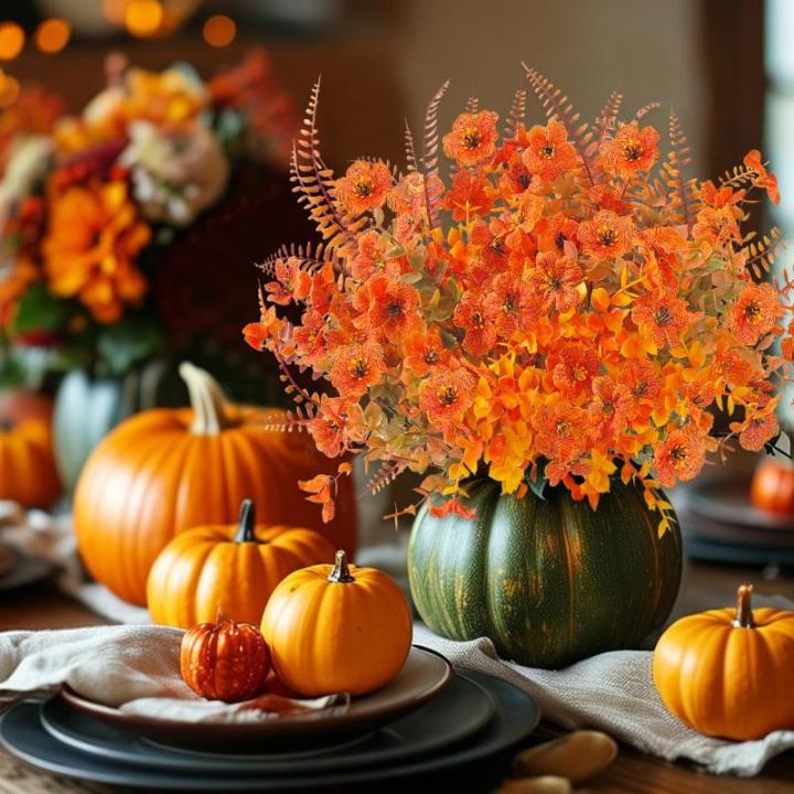 6 bundels kunstherfstboeket, herfstdecoratie, , eucalyptus, herfstdecoratie, en boston-varen voor binnen en buiten, tafel, balkonbak, bloembak