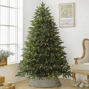 Vorbeleuchteter künstlicher Weihnachtsbaum mit Lichtern, Grüner Tannenbaum Christbaum mit Metallscharnieren,faltbarem Sockel und Baumkorb für Zuhause,Party,Büro,Bar,150CM/5FT