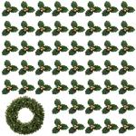 50pcs Gold Weihnachten Ornamente Set Mini Faux Holly & Berry Dekoration DIY Weihnachtsblumen Dekor mit Drahthalterung für schwimmende Kerzen Vase Urlaubsdekor, Weihnachtsschmuck