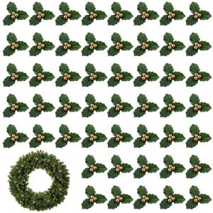 50pcs Gold Weihnachten Ornamente Set Mini Faux Holly & Berry Dekoration DIY Weihnachtsblumen Dekor mit Drahthalterung für schwimmende Kerzen Vase Urlaubsdekor, Weihnachtsschmuck