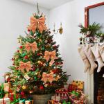 1 + 4 stuks roségouden strikken kerstkerstboomstrikken, glitter kerstboomversiering voor familiefeesten, feestdecoratie voor Kerstmis, vakantie, bruiloft, feesten (2 maat)