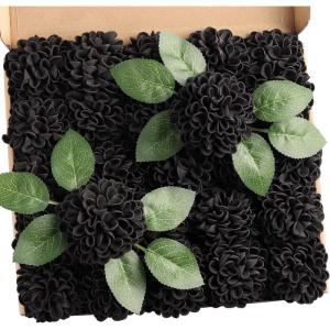 , 20 stuks, dahlia's met bladeren en stelen, doe-het-zelf dahlia-schuim bloem voor bruiloft, boeketten, bloemen, centerpieces, arrangementen feesttafels, woondecoratie, zwart