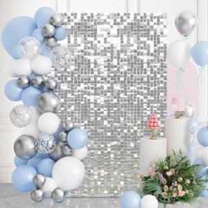 Silberne schimmernde Wandhintergründe – 18 Packungen glänzende Pailletten, Hintergrund für Geburtstag, Hochzeit, Jahrestag, Party-Dekoration, 30 x 30 cm