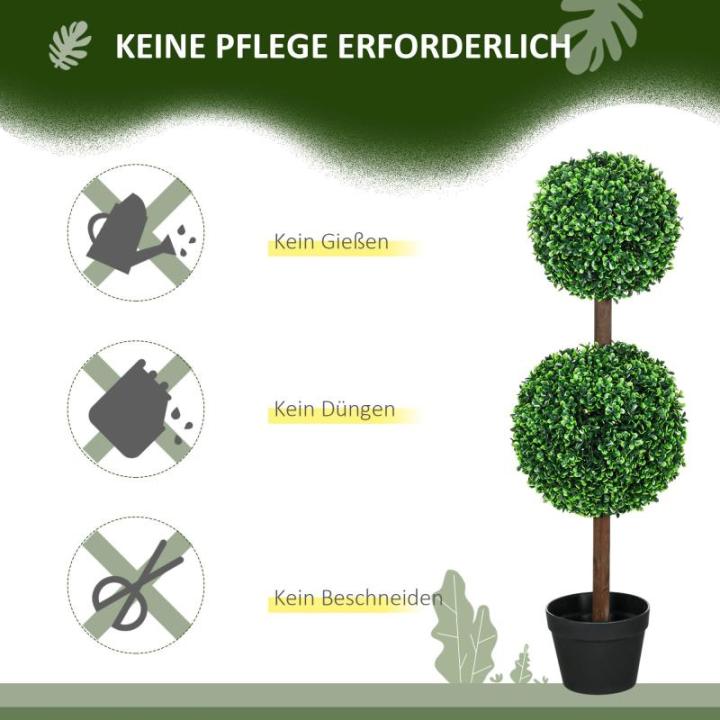, set van 2 buxusboom, 90 cm kunstplant met dubbele bal, uv-bestendige kamerplant, kunstboom, plantendecoratie voor binnen en buiten, groen