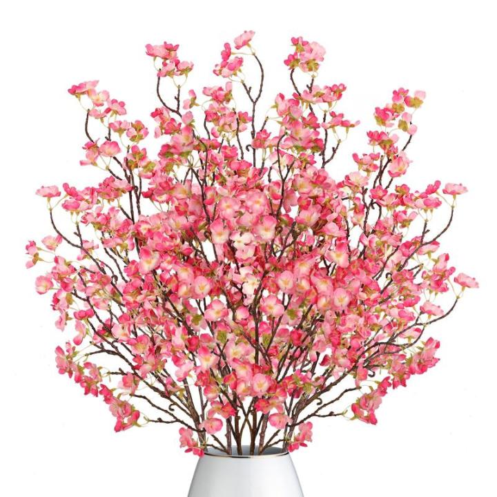4 stuks kunstkersenbloesem, takken, roze perzikbloemen, 100 cm, kunstbloemen, bulk, lente, zijden bloemen, planten, bundel, lange stelen voor bruiloft, feest, tafel, vaas, decorati