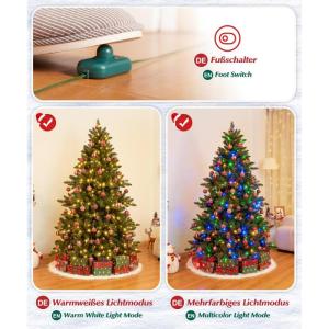 Kunstkerstboom met verlichting, kleurrijke led met houten standaard voor kerstdecoratie, 210 cm