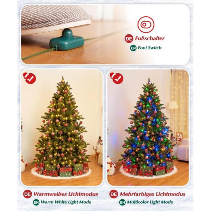 Kunstkerstboom met verlichting, kleurrijke led met houten standaard, kerstdecoratie, 150 cm