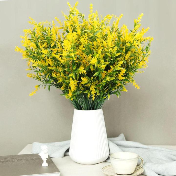 Kunstplanten, in pot, net als echte UV-bestendig, 10 bundels nepbloemen, kunstbalkonplanten, struiken, decoratie, , lavendel voor tafel, huis, tuin, decoratie (jaune)