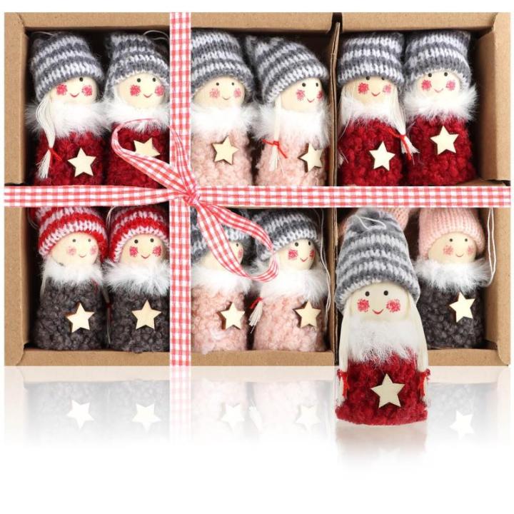 12x premium kerstboom engelen - kerstboomversieringen - sprookjesfiguur - Zweeds-Scandinavische decoratieve trollen