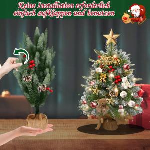 Mini-kerstboom met warmwitte verlichting, led, kleine kerstboom, kunstmatig versierd, voor Kerstmis, decoratie, 60 cm, tafel, kerstboom, type B-dennennaald, gemengde kerstboom