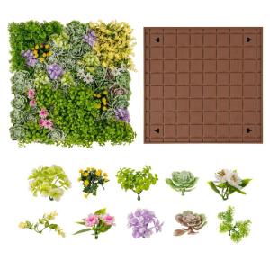 Set van 2 kunstheggen, plantenwand, 50 x 50 cm, panelen met veelzijdige kunstplanten, gesimuleerd gazon, wandplanten, kunstplant voor muur, balkon, tuin, groen (10 soorten)