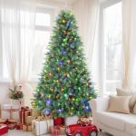 Kunstkerstboom met verlichting, 120 cm, kunstkerstboom met 170 warmwitte en meerkleurige ledlampen, 8 lichtmodi, 414 PE- en pvc-takpunten, opvouwbare metalen standaard