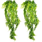 met varen, voor binnen en buiten, hangend, groene woondecoratie, kunstwijnstok, voor woonkamer en tuin, slaapkamer, boerderij, 2 stuks