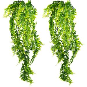 met varen, voor binnen en buiten, hangend, groene woondecoratie, kunstwijnstok, voor woonkamer en tuin, slaapkamer, boerderij, 2 stuks