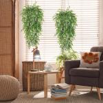 Set van 4 kunstmatige hangende planten nep groene klimop bladeren decoratie voor buiten en binnen, bamboe gebladerte hangende planten faux wijnstok groen woondecoratie voor woonkam
