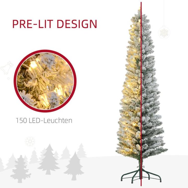 Kunstkerstboom, 180 cm, met 150 ledlampen, 329 takken, vlamvertragend, voor kerstfeest, binnen, groen + wit