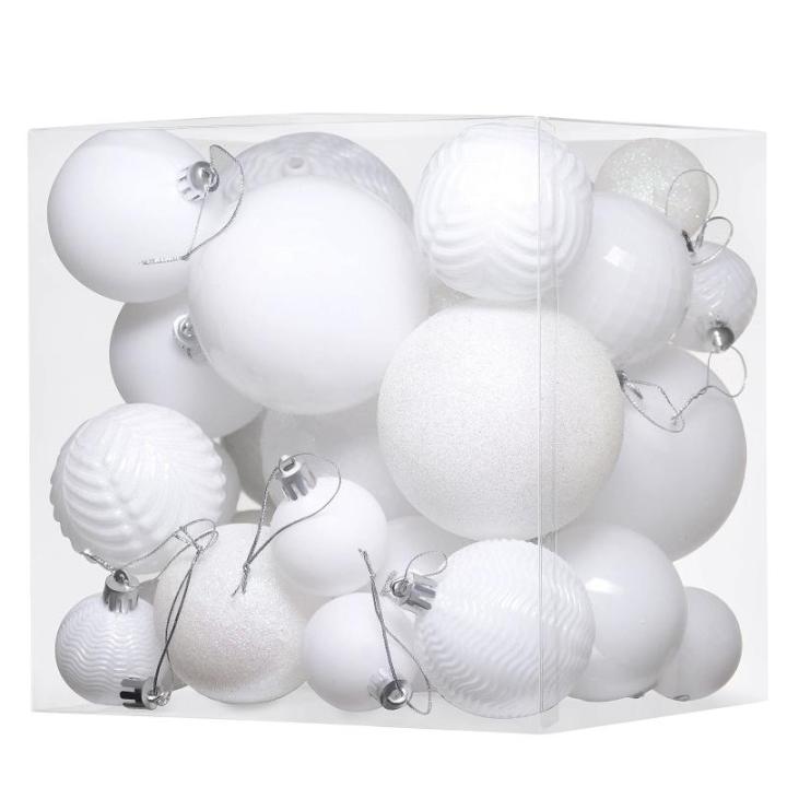witte kerstbalornamenten voor kerstversiering - 36 stuks kerstboom onbreekbare ornamenten met ophanglus voor vakantie- en feestdecoratie (combo van 6 stijlen in 3 maten)