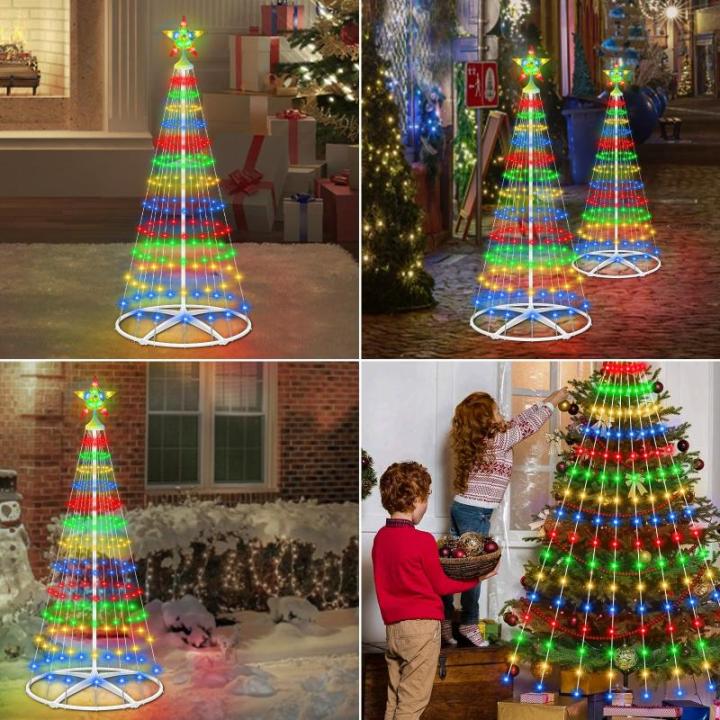 Kerstboom, metalen kegelvorm, 156 leds, lichtboom, 8 modi, timer, waterdicht, kerstverlichting, buitenverlichting, kerstverlichting voor tuin, balkon, kerstdecoratie buiten, vierkl