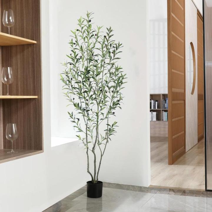 Kunstolijfboom, 180 cm, kunstplant olijfboom met natuurlijke houten stam en levensechte vruchten voor thuis- en kantoordecoratie, grote voor binnen, 1 verpakking