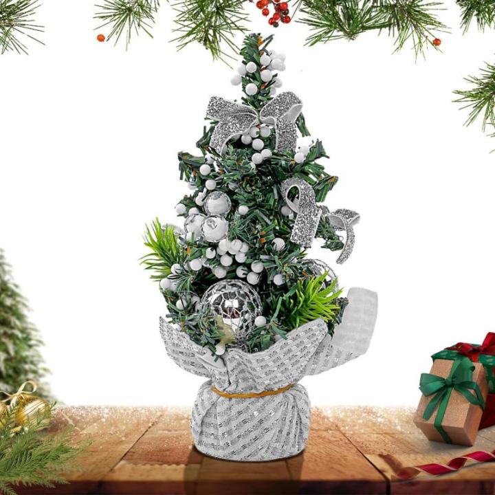 Weihnachtsbaum, winziger Weihnachtsbaum,8,27 Zoll Miniatur-Weihnachtsbaum mit roten Schleifenkugeln und Beeren - Künstliche Kiefernbaum-Schleifen, Baumspitze für drinnen und drau