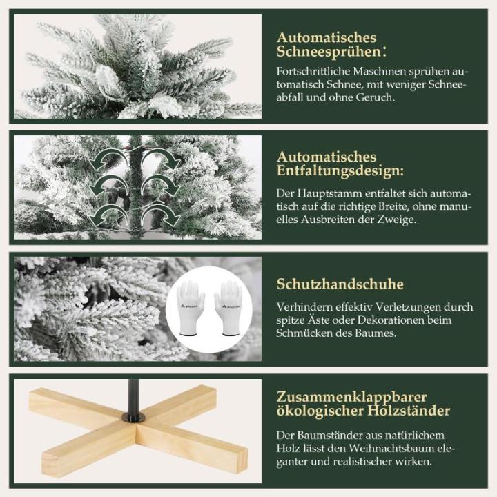 Witte kunstkerstboom met verlichting, 180 cm, sneeuwdennenboom, kunstkerstboom met 330 leds, handschoenen, houten standaard