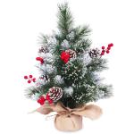 Tafelkerstboom, kleine kerstboom, 6 dennenappels, 6 bessen, 50 takjes (kunstparels en dunne kunstsneeuw), pluizig en realistisch, geeft een feestelijke toon, 5 meter