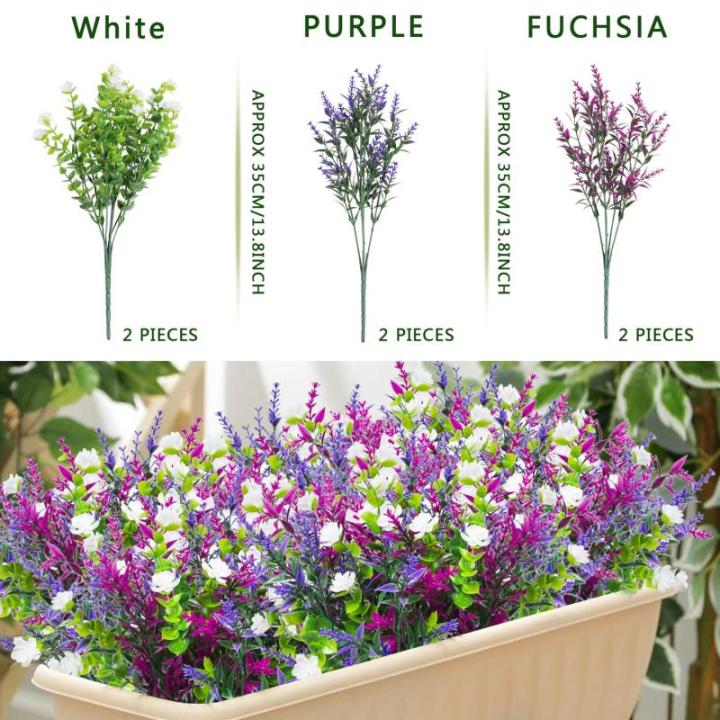 6Pcs Outdoor UV Bestand Planten Plastic Faux Bloemen Planten Indoor Outdoor Groen Struiken Voor Opknoping Planter Tuin Venster Doos Thuis Bruiloft Decor