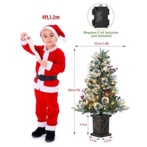 Kunstkerstboom met verlichting, 90 cm, sneeuwbevlokt met 78 leds, retro potbasis, kerstdecoratie voor entree, huis, kantoor