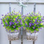 Kunstbloemen voor buiten, uv-bestendig, , bloemen in grote hoeveelheden voor het ophangen van plantenbakken, buiten, veranda, vaas, thuis, raamdecoratie, 6 bundels, paars