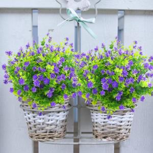 Kunstbloemen voor buiten, uv-bestendig, , bloemen in grote hoeveelheden voor het ophangen van plantenbakken, buiten, veranda, vaas, thuis, raamdecoratie, 6 bundels, paars