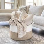 Opbergmand, opbergmand kinderkamer, wasmand kinderen, grote mand, kerstboommand, mand voor dekens, babyspeelgoed, gevlochten mand, 55 x 35 cm, bruin