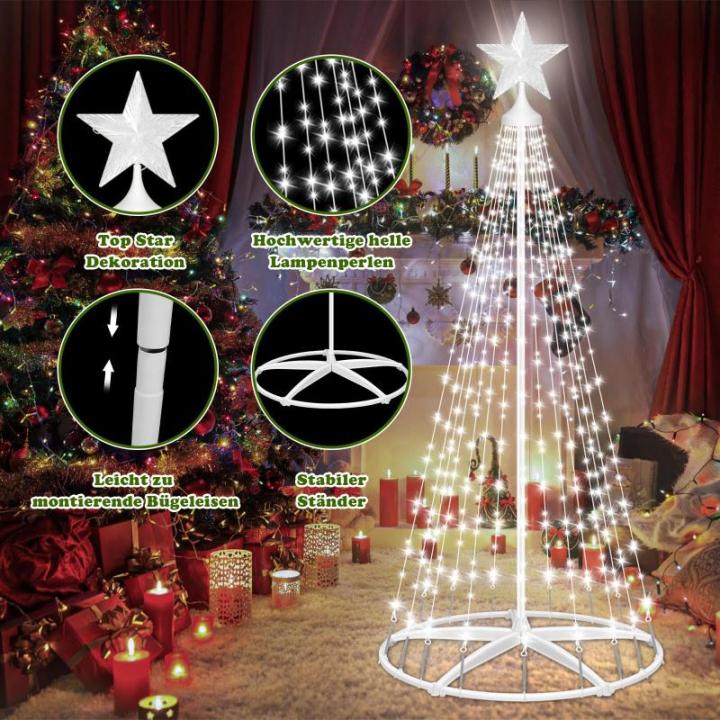Kerstboom, metaal, grote kegelvorm, 250 leds, lichtboom, 8 modi, timer, waterdicht, kerstverlichting, buitenverlichting, kerstverlichting voor tuin, balkon, kerstdecoratie buiten, 