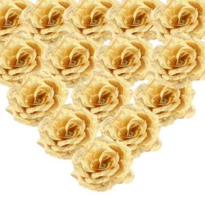 30 stuks kunstrozen, bloemkoppen, kunstbloemen, rozenkoppen, stoffen rozen, decoratieve bloemen, knutselen, tafeldecoratie, bruiloft, doop, communie, bloementoepassingen (goud)