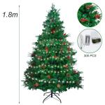 180 cm kerstboom met 15 m 300 leds lichtsnoer, pvc + PE kunstkerstboom met boom 688 takken/53 gemengde dennennaalden/53 rode bessen voor Kerstmis feestelijke decoratie
