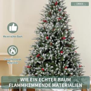 Kunstkerstboom, 180 cm, dicht gevulde takken, premium PE/pvc, kerstboom met dennenappels en rode bessen, houten standaard